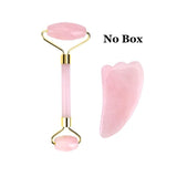 Portable Face Lift Massager Crystal Roller Set Facial Massage Jade Roller Natural Rose Quartz Stone Beauty Roller Tool Girl Gift